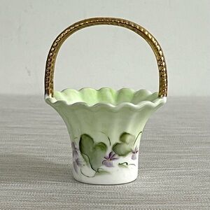Floral Ceramic Basket with Gold Handle